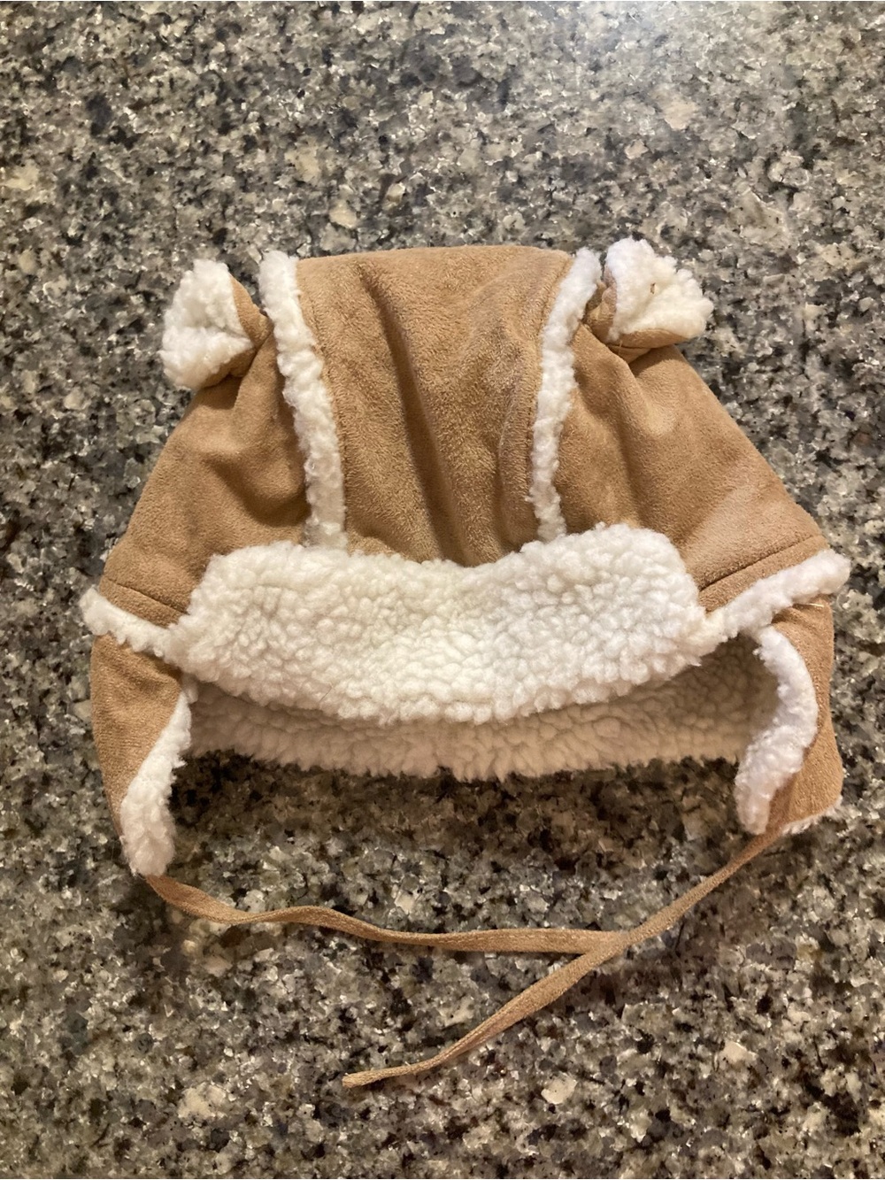 H&M Tan and White Teddy Trapper Hat for Baby size 6-9m